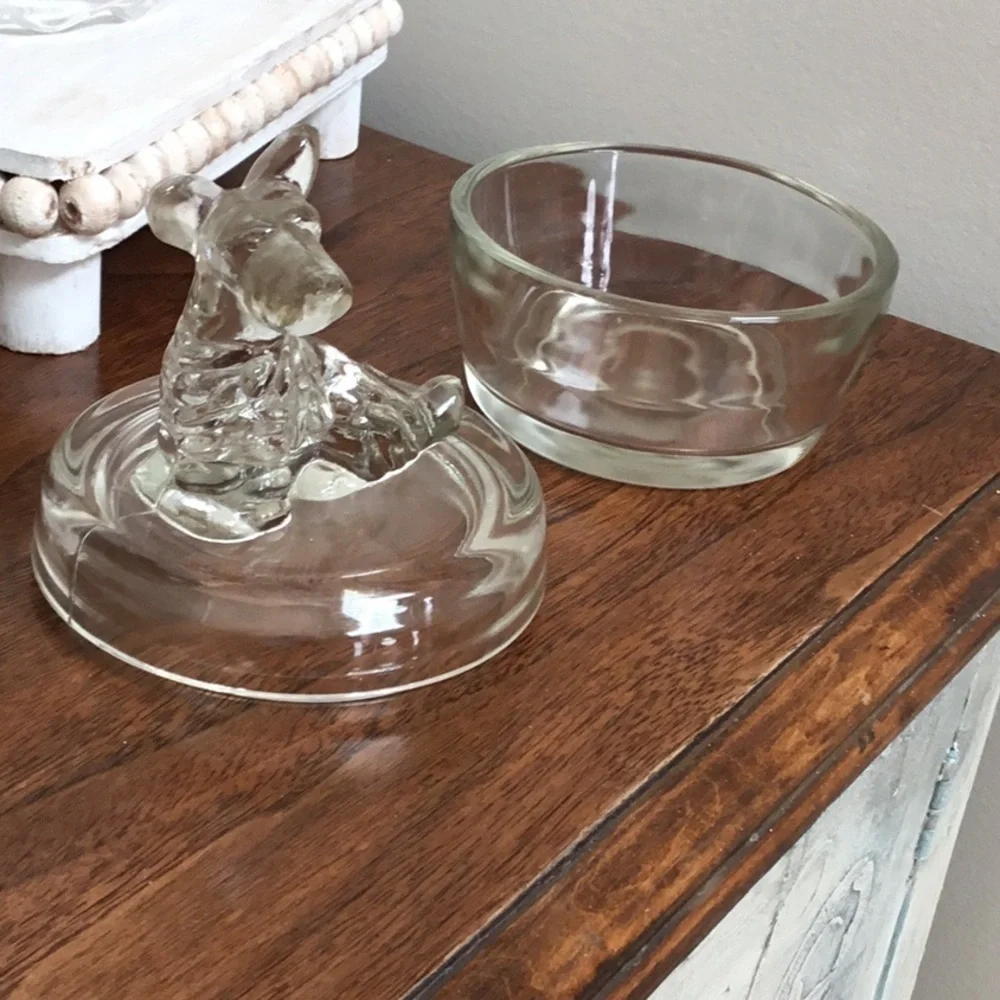 VINTAGE clear glass Scottie dog powder dish, trinket dish with lid